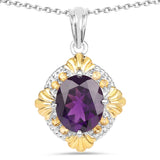 5.50 Carat Genuine Amethyst and Citrine .925 Sterling Silver Pendant - Fashion Apparel 