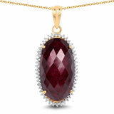 14K Yellow Gold Plated 19.07 Carat Dyed Ruby and White Topaz .925 Sterling Silver Pendant - Fashion Apparel 