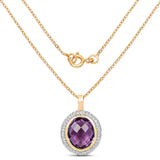 14K Yellow Gold Plated 5.59 Carat Genuine Amethyst & White Topaz .925 Sterling Silver Pendant - Fashion Apparel 