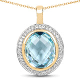 14K Yellow Gold Plated 8.96 Carat Genuine Blue Topaz & White Topaz .925 Sterling Silver Pendant - Fashion Apparel 