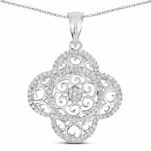 0.57 Carat Genuine White Diamond .925 Sterling Silver Pendant - Fashion Apparel 