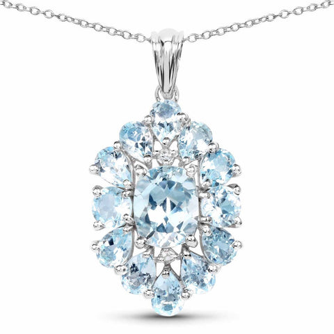 10.06 Carat Genuine Blue Topaz .925 Sterling Silver Pendant - Fashion Apparel 