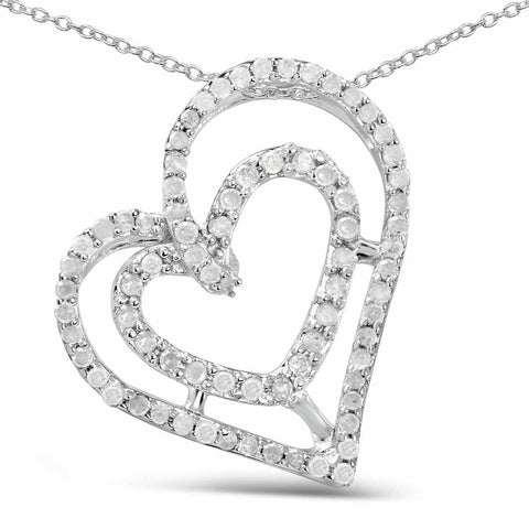 0.42 Carat Genuine White Diamond .925 Sterling Silver Pendant - Fashion Apparel 