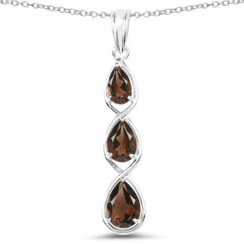 3.66 Carat Genuine Smoky Quartz .925 Sterling Silver Pendant - Fashion Apparel 