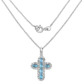 5.96 Carat Genuine Swiss Blue Topaz and White Topaz .925 Sterling Silver Pendant - Fashion Apparel 
