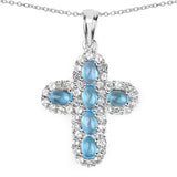 5.96 Carat Genuine Swiss Blue Topaz and White Topaz .925 Sterling Silver Pendant - Fashion Apparel 