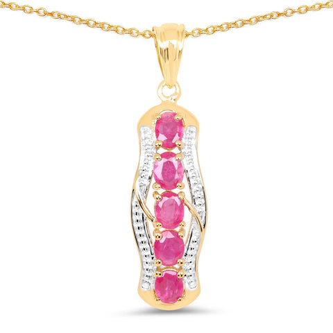 14K Yellow Gold Plated 1.90 Carat Genuine Ruby .925 Sterling Silver Pendant - Fashion Apparel 