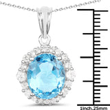 6.12 Carat Genuine Swiss Blue Topaz and White Topaz .925 Sterling Silver Pendant - Fashion Apparel 