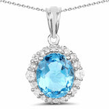 6.12 Carat Genuine Swiss Blue Topaz and White Topaz .925 Sterling Silver Pendant - Fashion Apparel 