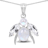 7.43 Carat Genuine White Rainbow Moonstone, Crystal Quartz and White Topaz .925 Sterling Silver Pendant - Fashion Apparel 