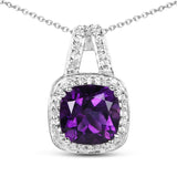 2.96 Carat Genuine Amethyst & White Topaz .925 Sterling Silver Pendant - Fashion Apparel 