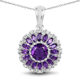 2.57 Carat Genuine Amethyst & White Topaz .925 Sterling Silver Pendant - Fashion Apparel 