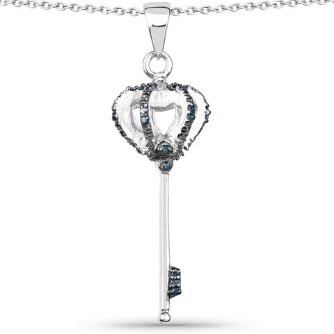 0.11 Carat Genuine Blue Diamond .925 Sterling Silver Pendant - Fashion Apparel 