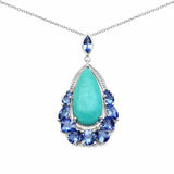 8.48 Carat Genuine Turquoise and Tanzanite .925 Sterling Silver Pendant - Fashion Apparel 