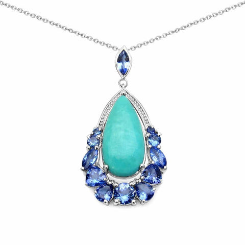 8.48 Carat Genuine Turquoise and Tanzanite .925 Sterling Silver Pendant - Fashion Apparel 