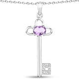1.22 Carat Genuine Amethyst and White Diamond .925 Sterling Silver Pendant - Fashion Apparel 