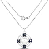 4.30 Carat Genuine Pearl and Blue Sapphire .925 Sterling Silver Pendant - Fashion Apparel 