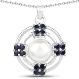 4.30 Carat Genuine Pearl and Blue Sapphire .925 Sterling Silver Pendant - Fashion Apparel 
