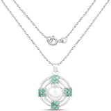 3.98 Carat Genuine Pearl and Emerald .925 Sterling Silver Pendant - Fashion Apparel 