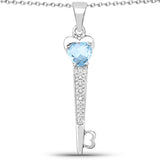2.47 Carat Genuine Blue Topaz and White Diamond .925 Sterling Silver Pendant - Fashion Apparel 