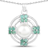 3.98 Carat Genuine Pearl and Emerald .925 Sterling Silver Pendant - Fashion Apparel 