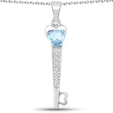 2.47 Carat Genuine Blue Topaz and White Diamond .925 Sterling Silver Pendant - Fashion Apparel 