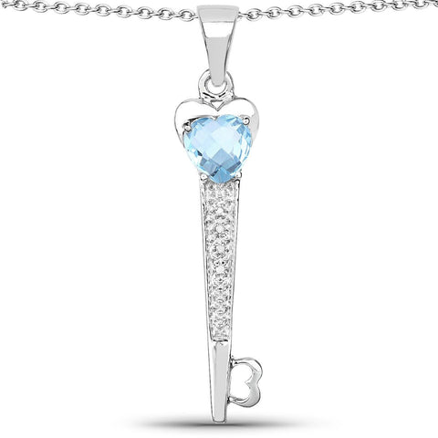2.47 Carat Genuine Blue Topaz and White Diamond .925 Sterling Silver Pendant - Fashion Apparel 