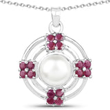 4.30 Carat Genuine Pearl and Ruby .925 Sterling Silver Pendant - Fashion Apparel 