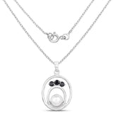 2.31 Carat Genuine Pearl and Blue Sapphire .925 Sterling Silver Pendant - Fashion Apparel 