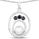 2.31 Carat Genuine Pearl and Blue Sapphire .925 Sterling Silver Pendant - Fashion Apparel 