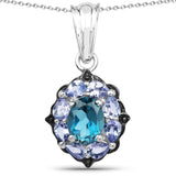 2.57 Carat Genuine London Blue Topaz and Tanzanite .925 Sterling Silver Pendant - Fashion Apparel 