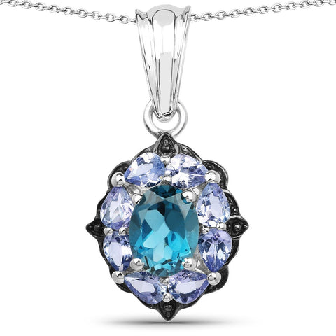 2.57 Carat Genuine London Blue Topaz and Tanzanite .925 Sterling Silver Pendant - Fashion Apparel 