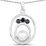 2.31 Carat Genuine Pearl and Blue Sapphire .925 Sterling Silver Pendant - Fashion Apparel 