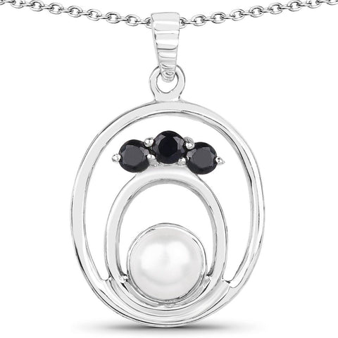 2.31 Carat Genuine Pearl and Blue Sapphire .925 Sterling Silver Pendant - Fashion Apparel 