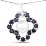 3.08 Carat Genuine Pearl and Blue Sapphire .925 Sterling Silver Pendant - Fashion Apparel 