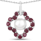 3.08 Carat Genuine Pearl and Ruby .925 Sterling Silver Pendant - Fashion Apparel 
