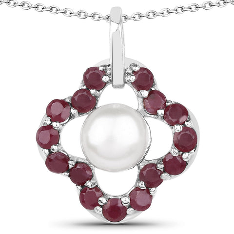 3.08 Carat Genuine Pearl and Ruby .925 Sterling Silver Pendant - Fashion Apparel 