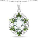 6.47 Carat Genuine Green Amethyst and Chrome Diopside .925 Sterling Silver Pendant - Fashion Apparel 