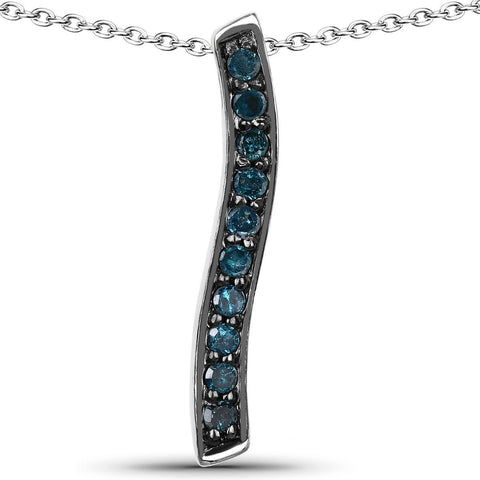 0.30 Carat Genuine Blue Diamond .925 Sterling Silver Pendant - Fashion Apparel 