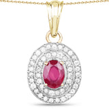 14K Yellow Gold Plated 2.52 Carat Glass Filled Ruby and White Topaz .925 Sterling Silver Pendant - Fashion Apparel 