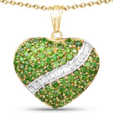 14K Yellow Gold Plated 4.51 Carat Genuine Chrome Diopside and White Topaz .925 Sterling Silver Pendant - Fashion Apparel 