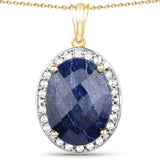 14K Yellow Gold Plated 20.88 Carat Dyed Sapphire and White Topaz .925 Sterling Silver Pendant - Fashion Apparel 