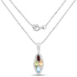 2.35 Carat Genuine Multi Stones .925 Sterling Silver Pendant - Fashion Apparel 