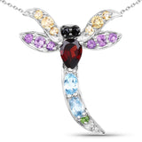 1.99 Carat Genuine Multi Stones .925 Sterling Silver Pendant - Fashion Apparel 