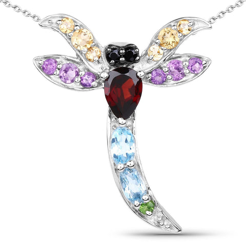 1.99 Carat Genuine Multi Stones .925 Sterling Silver Pendant - Fashion Apparel 