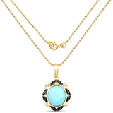 14K Yellow Gold Plated 7.33 Carat Genuine Turquoise and Black Spinel .925 Sterling Silver Pendant - Fashion Apparel 