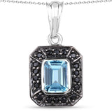 2.37 Carat Genuine Swiss Blue Topaz and Black Spinel .925 Sterling Silver Pendant - Fashion Apparel 