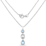 13.10 Carat Genuine Crystal Quartz and Blue Topaz .925 Sterling Silver Pendant - Fashion Apparel 