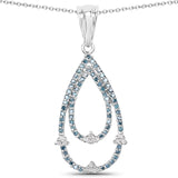 0.34 Carat Genuine Blue Diamond and White Diamond .925 Sterling Silver Pendant - Fashion Apparel 