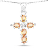 1.10 Carat Genuine Orange Sapphire .925 Sterling Silver Pendant - Fashion Apparel 